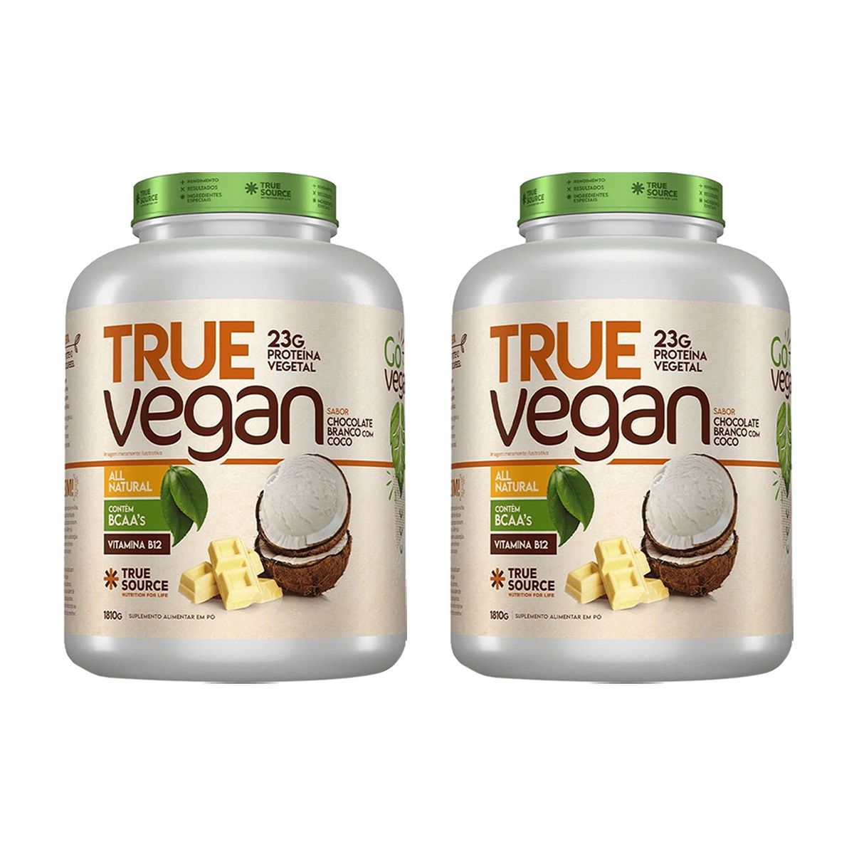 Kit 2X True Vegan Prote�na Vegetal - 1810g Chocolate Branco com Coco - True Source