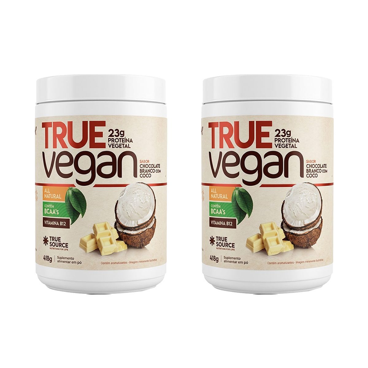 Kit 2X True Vegan Prote�na Vegetal - 418g Chocolate Branco com Coco - True Source