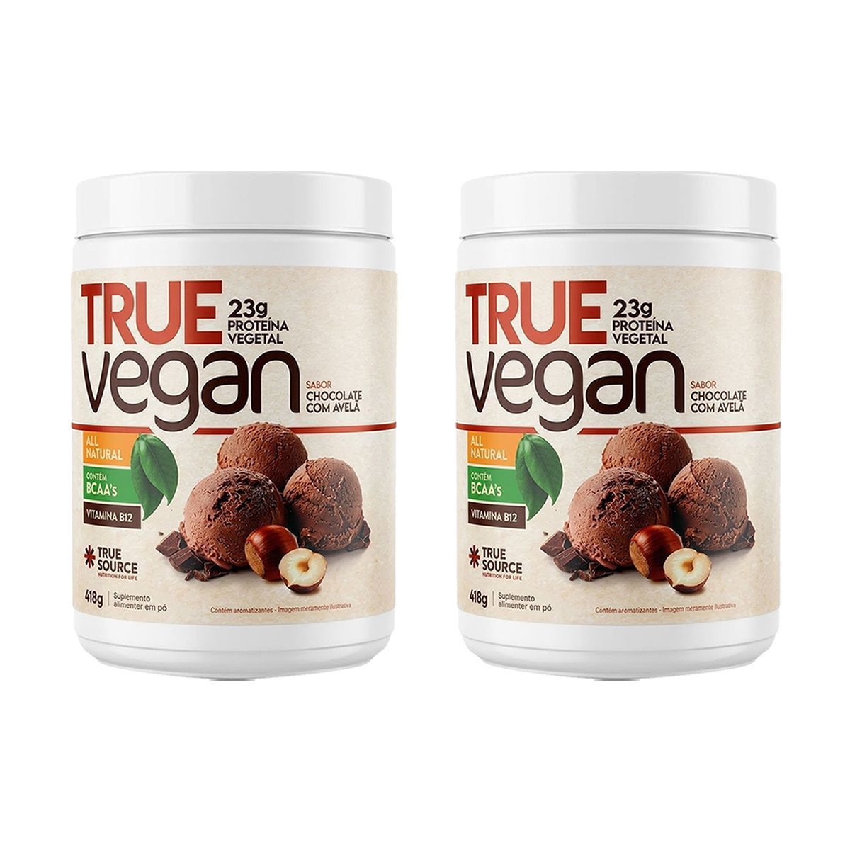 Kit 2X True Vegan Prote�na Vegetal - 418g Chocolate com Avel� - True Source