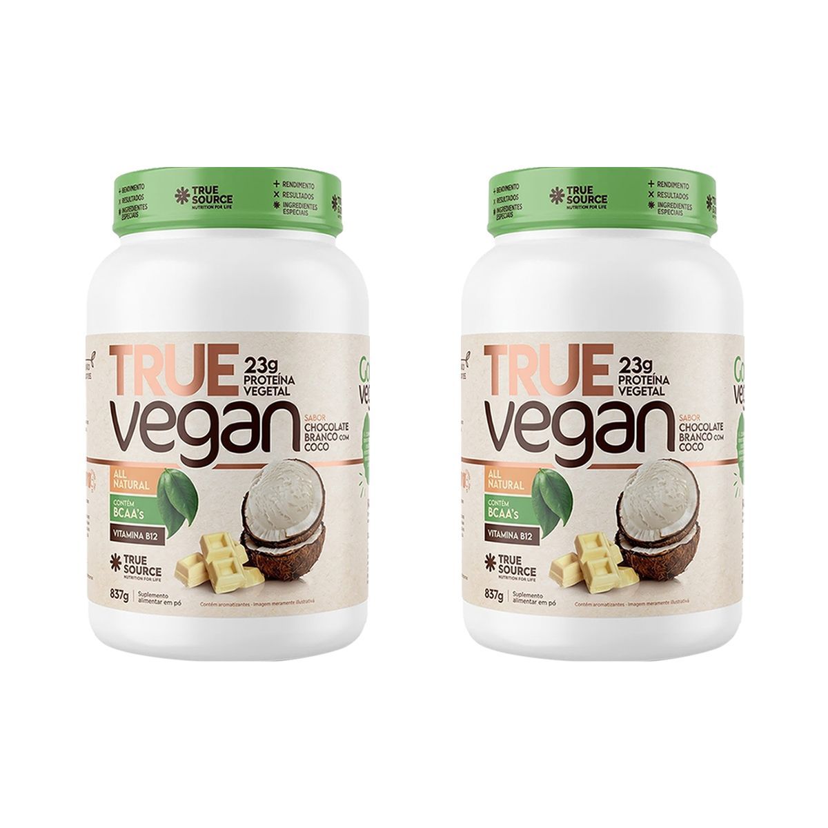 Kit 2X True Vegan Prote�na Vegetal - 837g Chocolate Branco Com Coco - True Source