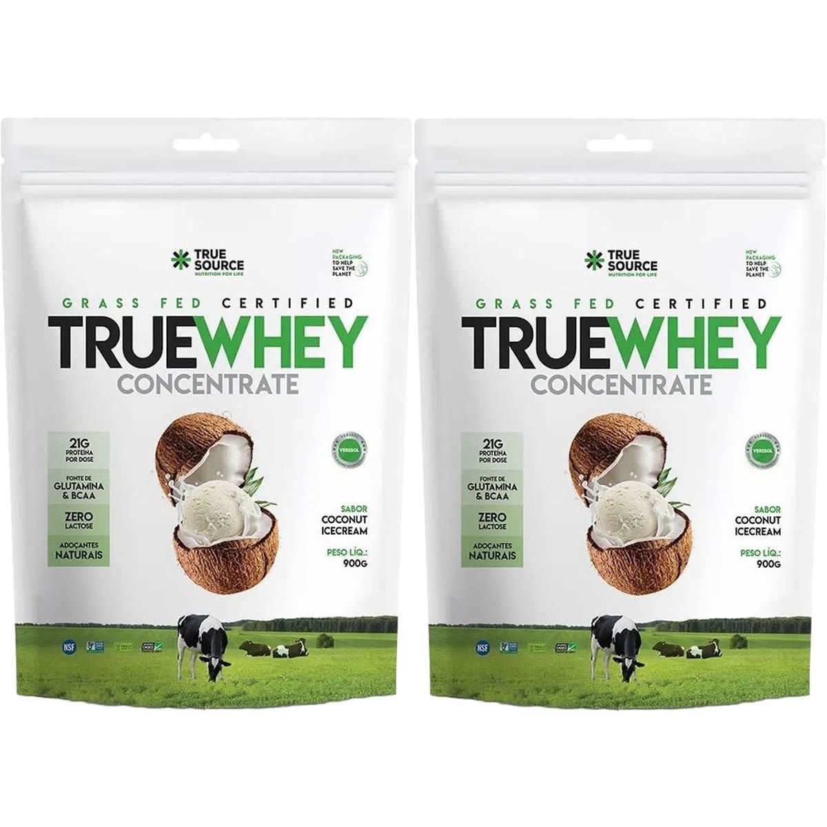 Kit 2X True Whey Concentrate - 900g Refil Coconut Ice Cream - True Source