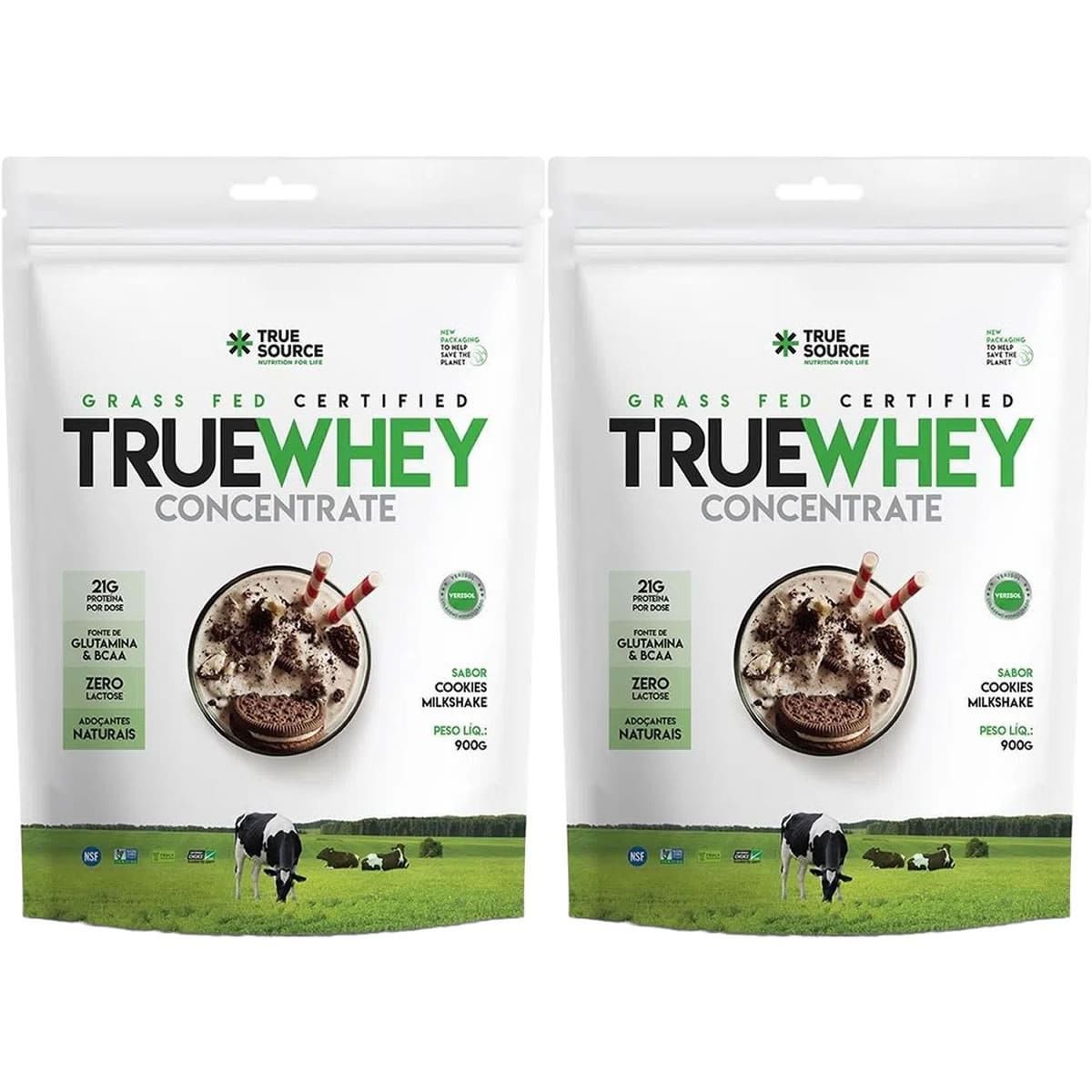 Kit 2X True Whey Concentrate - 900g  Refil Cookies Milkshake - True Source