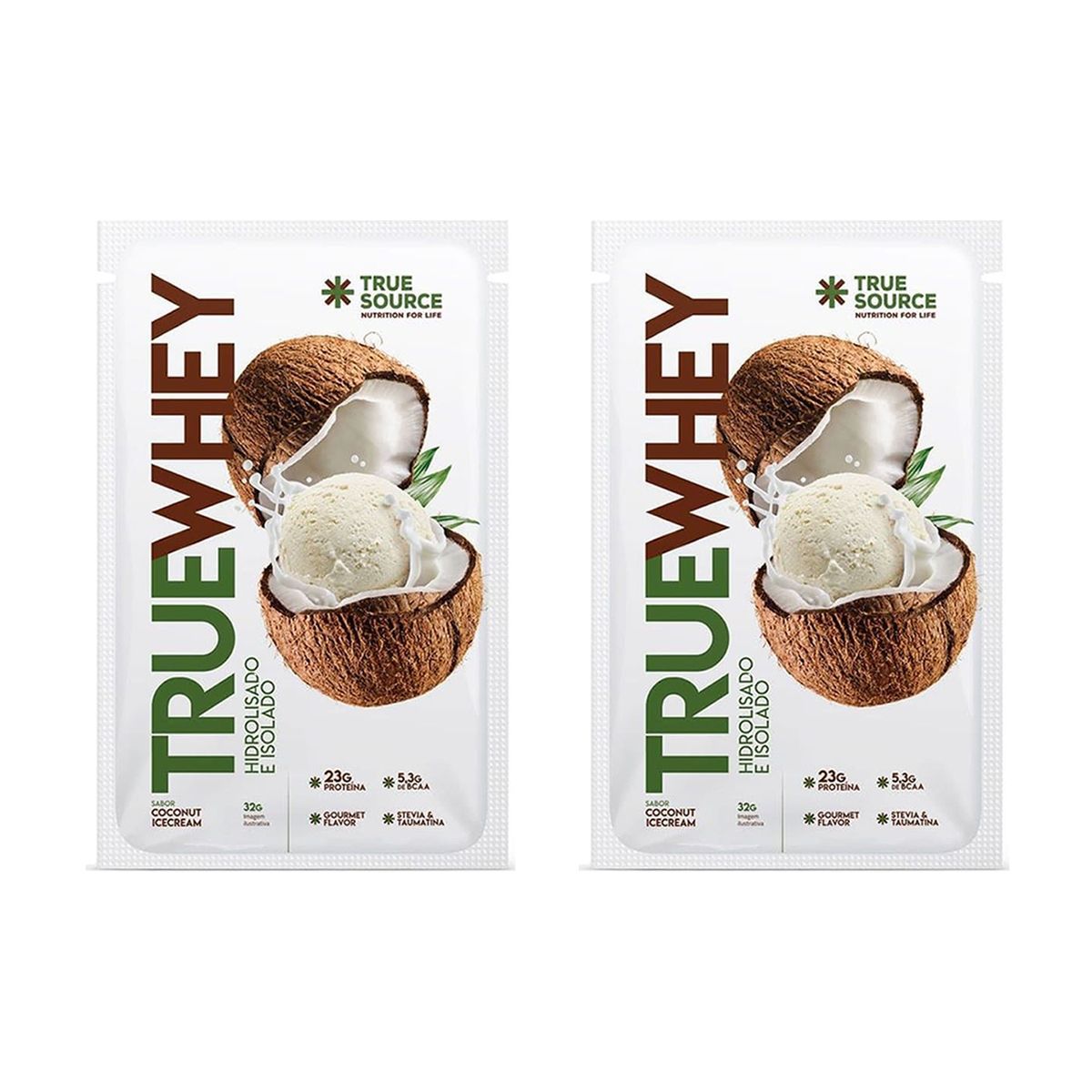 Kit 2X True Whey Hidrolisado e Isolado - 1 Sach� 32g Coconut Ice Cream - True Source