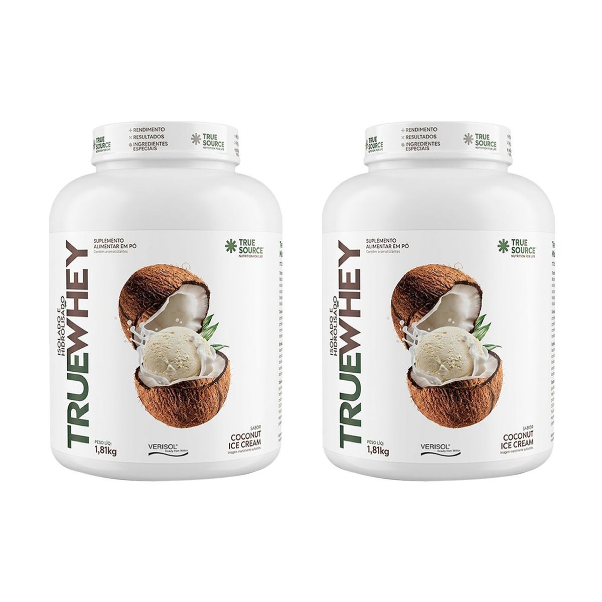 Kit 2X True Whey Protein Hidrolisado e Isolado - 1810g Coconut Ice Cream - True Source