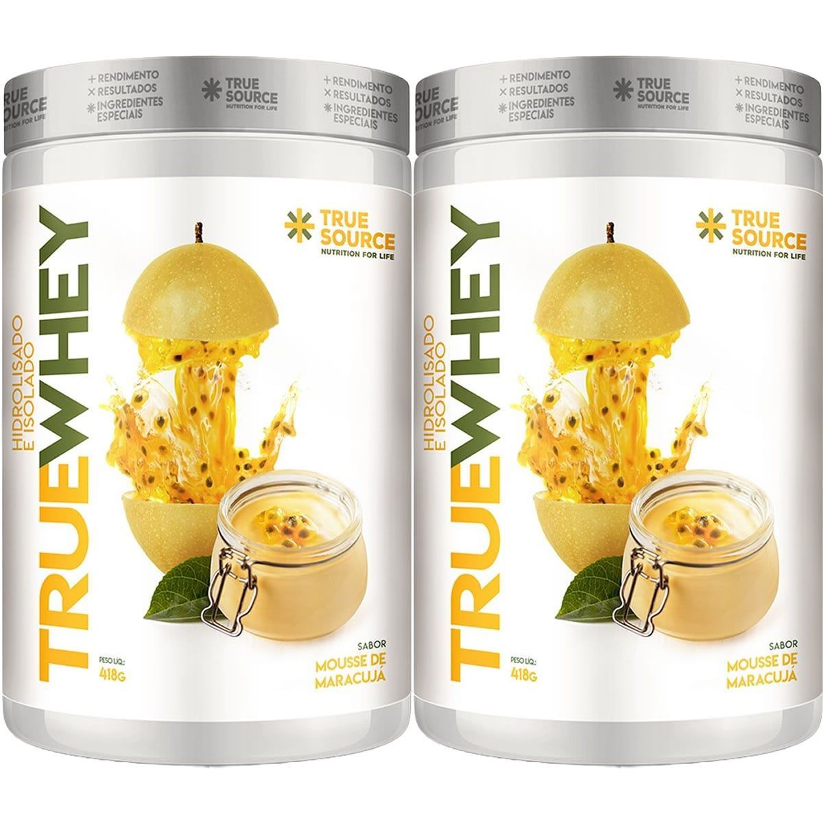 Kit 2X True Whey Protein Hidrolisado e Isolado - 418g Mousse de Maracuj� - True Source
