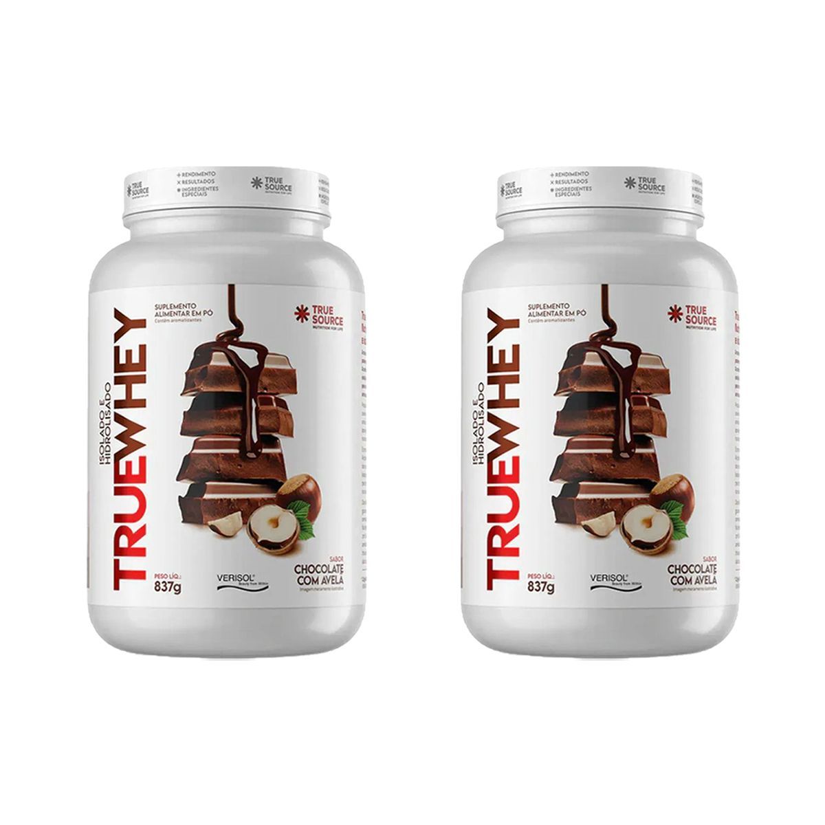Kit 2X True Whey Protein Hidrolisado e Isolado - 837g Chocolate Com Avel� - True Source