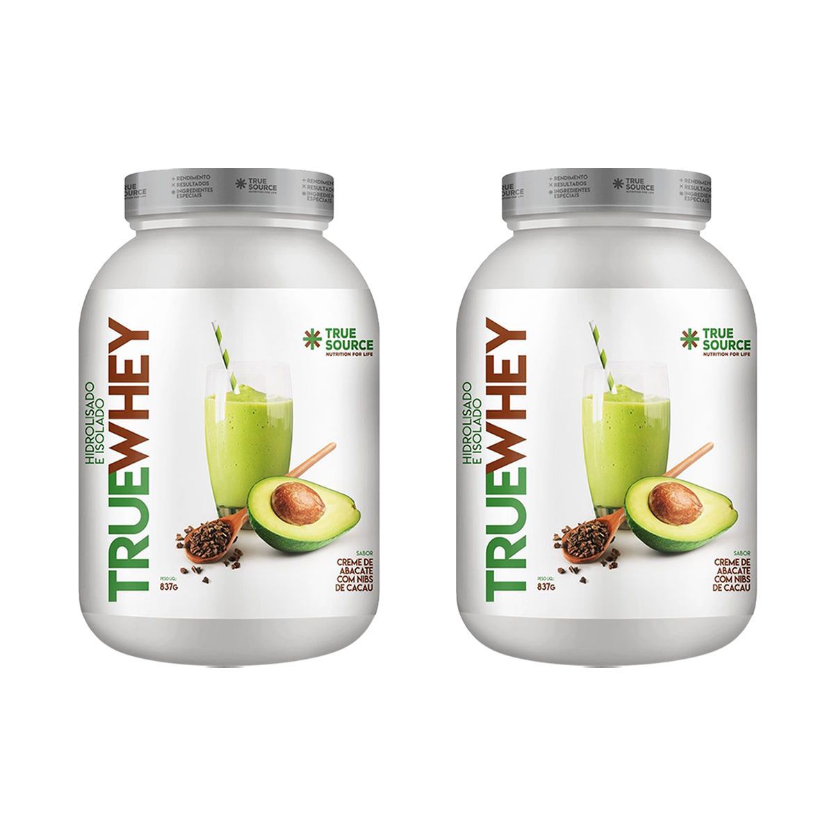 Kit 2X True Whey Protein Hidrolisado e Isolado - 837g Creme de Abacate Com Nibs de Cacau - True Source