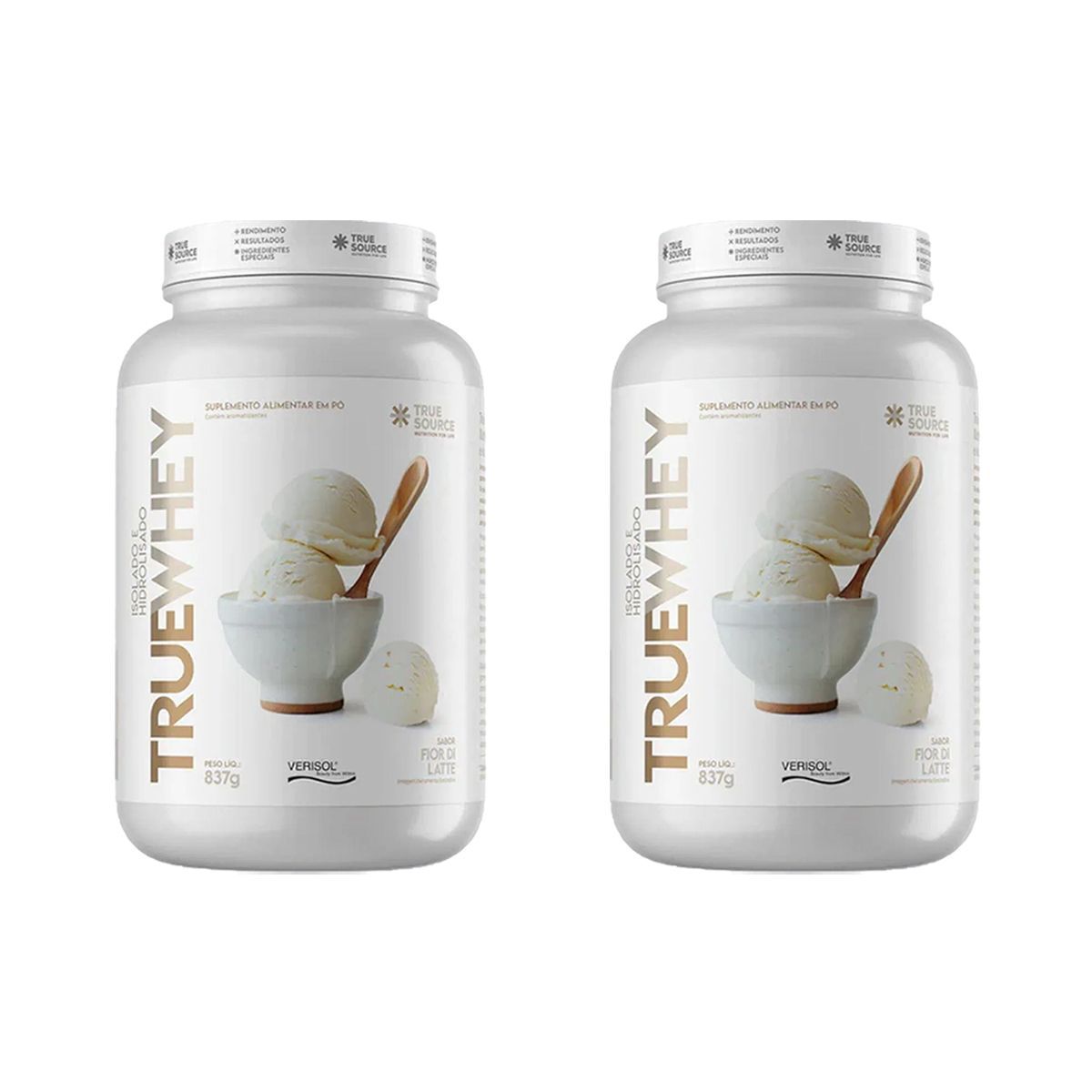 Kit 2X True Whey Protein Hidrolisado e Isolado - 837g Fior di Latte - True Source