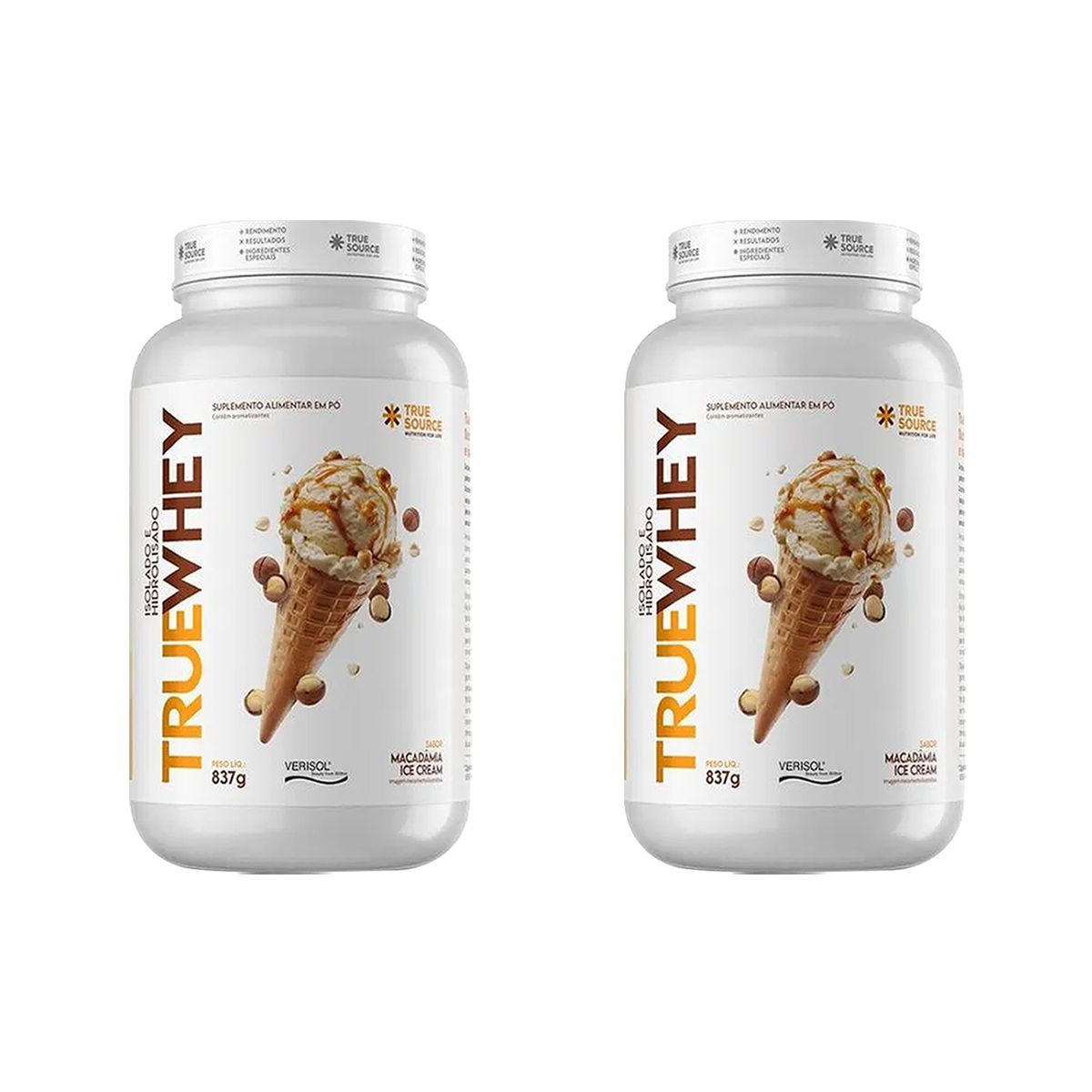 Kit 2X True Whey Protein Hidrolisado e Isolado - 837g Macadamia Ice Cream - True Source