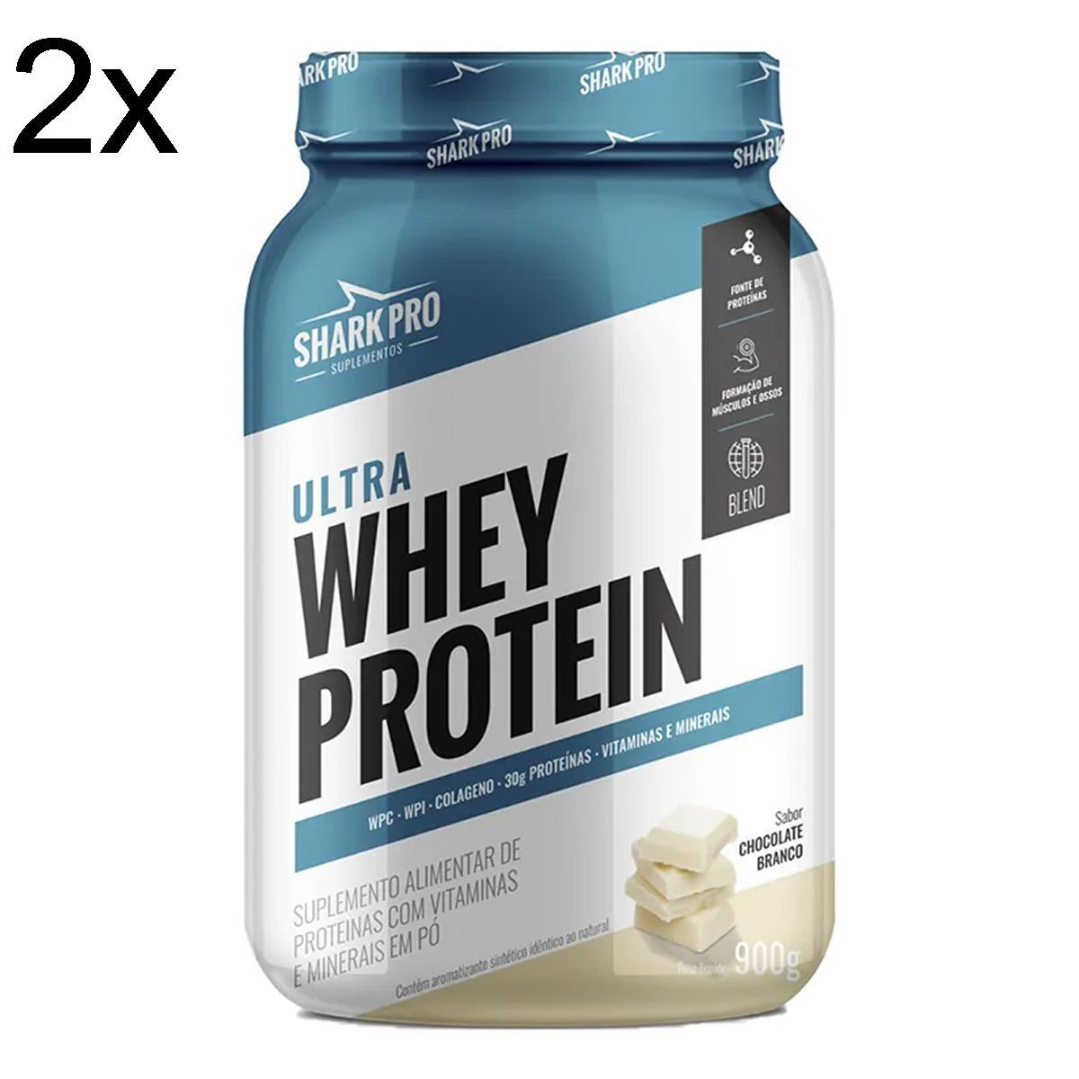 Kit 2X Ultra Whey Protein - 907g Chocolate Branco - Shark Pro