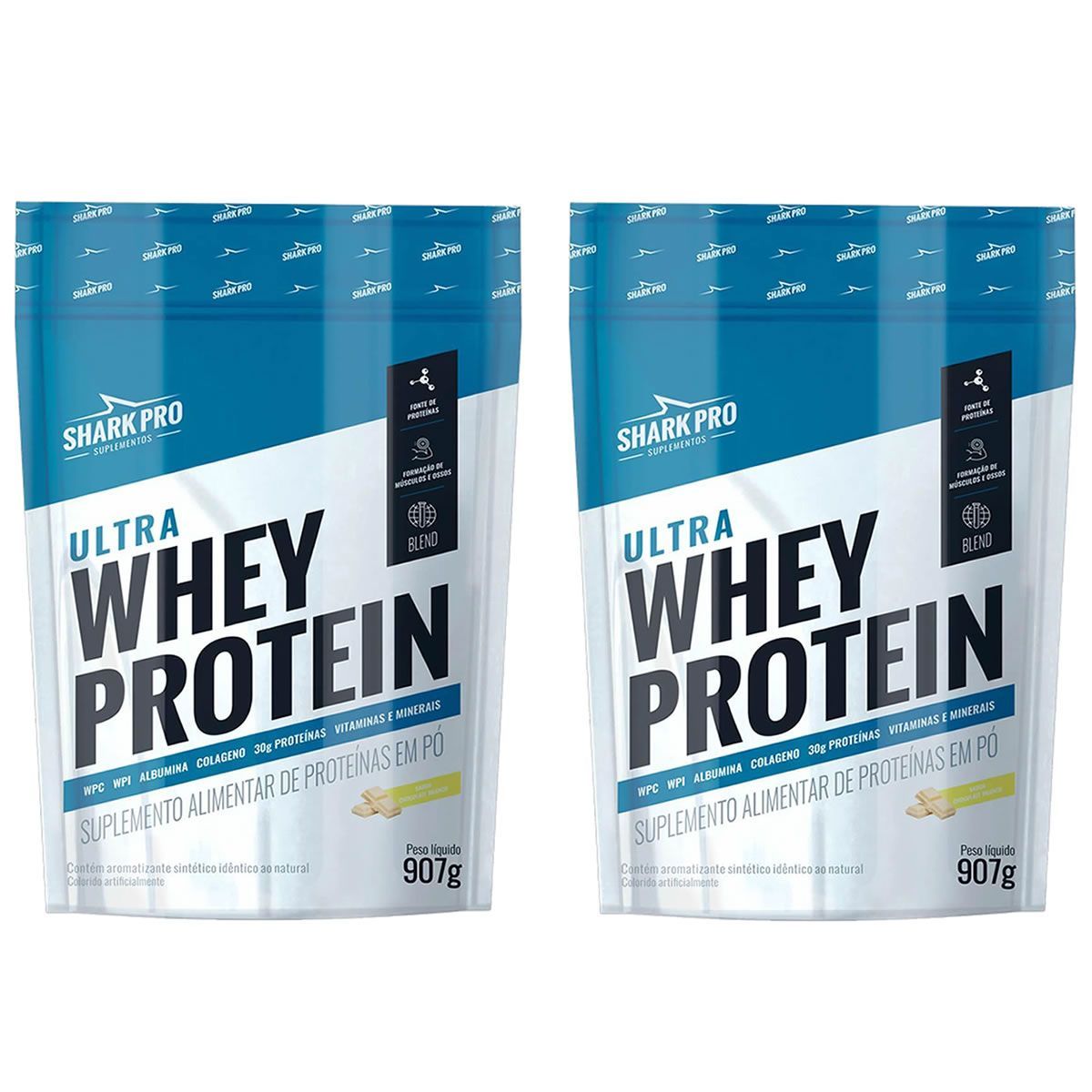 Kit 2X Ultra Whey Protein - 907g Refil Chocolate Branco  - Shark Pro Nutrition