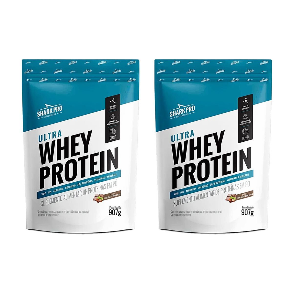 Kit 2X Ultra Whey Protein - 907g Refil Chocolate com Avel� - Shark Pro