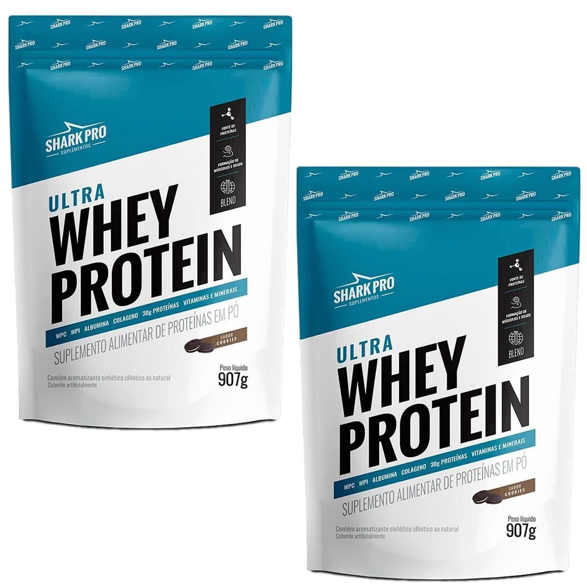 Kit 2X Ultra Whey Protein - 907g Refil Cookies - Shark Pro