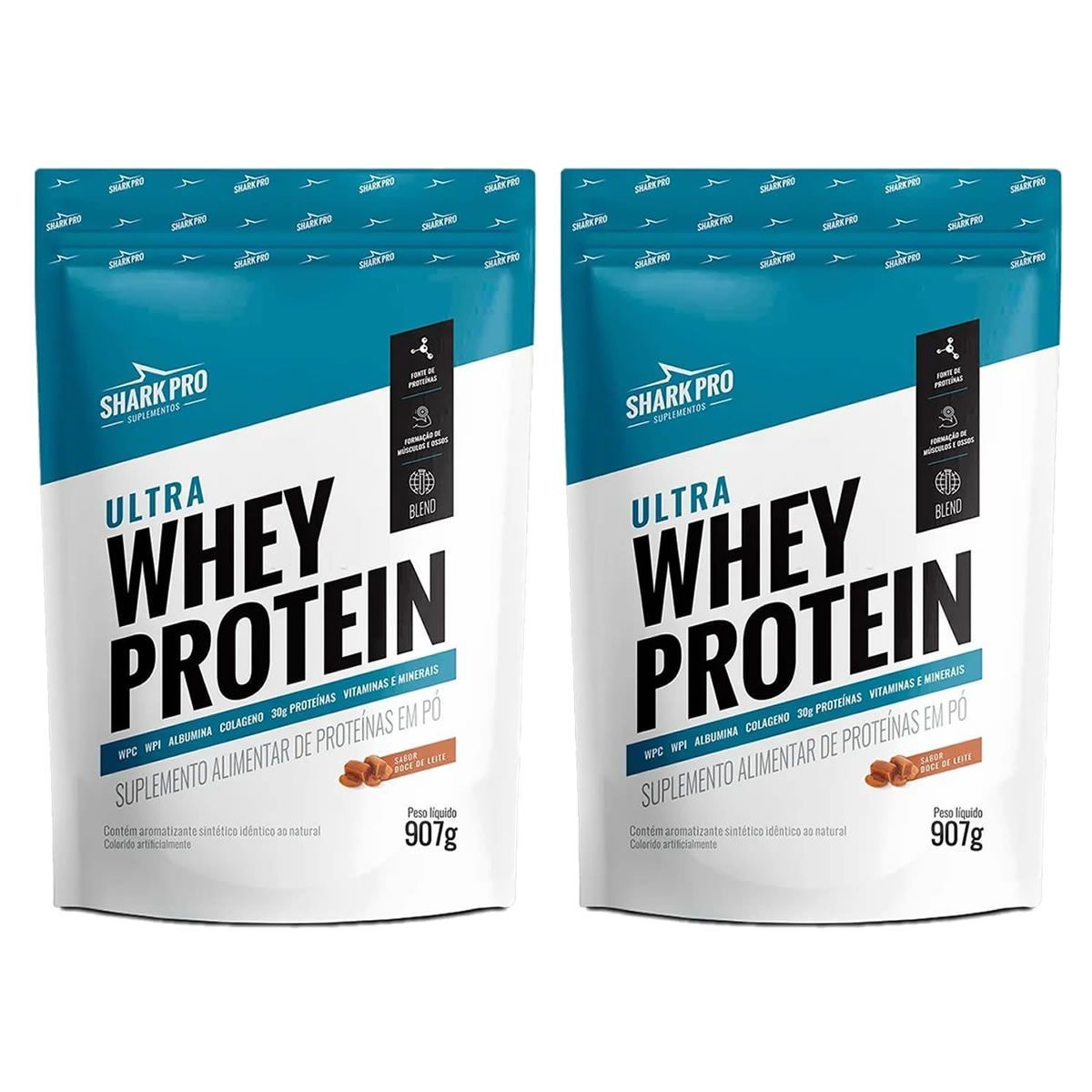 Kit 2X Ultra Whey Protein - 907g Refil Doce de Leite - Shark Pro