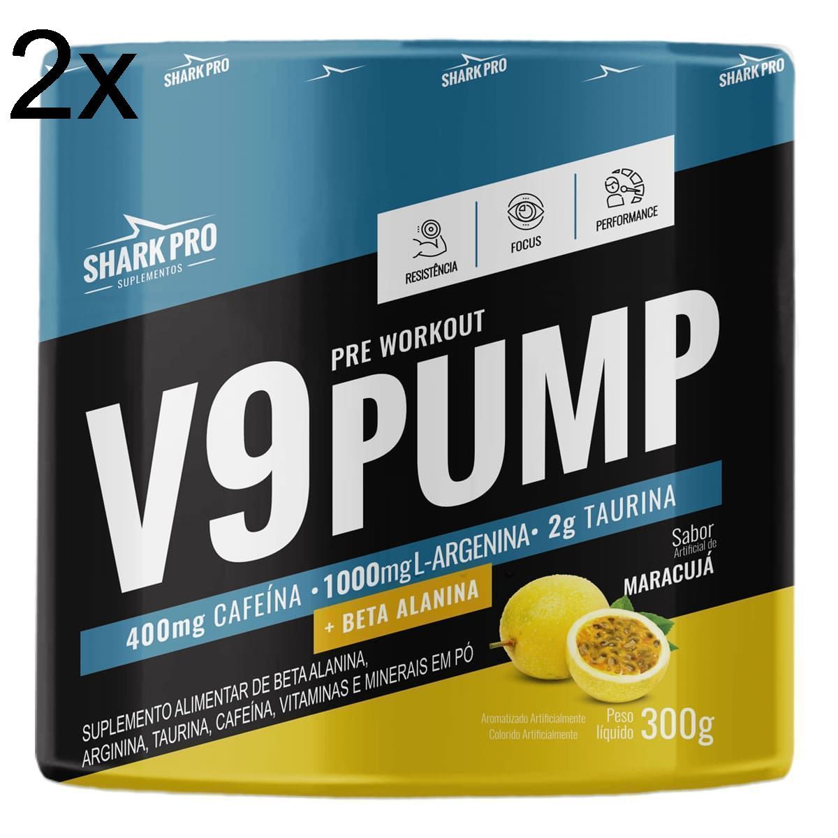 Kit 2X V9-Pump Pre Workout - 300g Maracuj� - Shark Pro