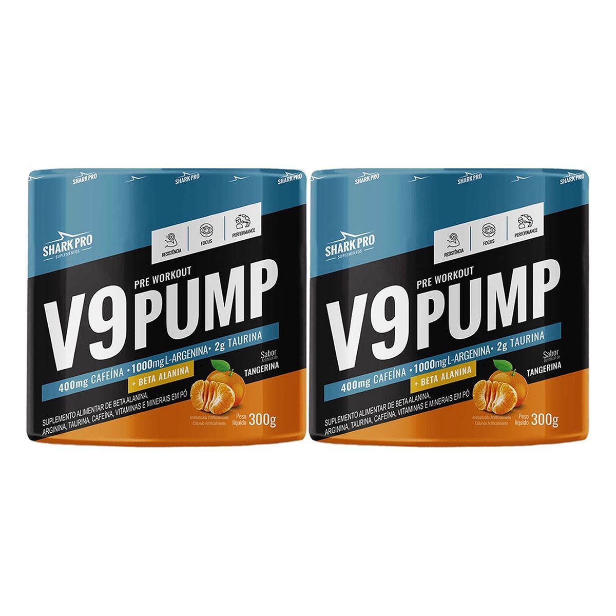 Kit 2X V9-Pump Pre Workout - 300g Tangerina - Shark Pro