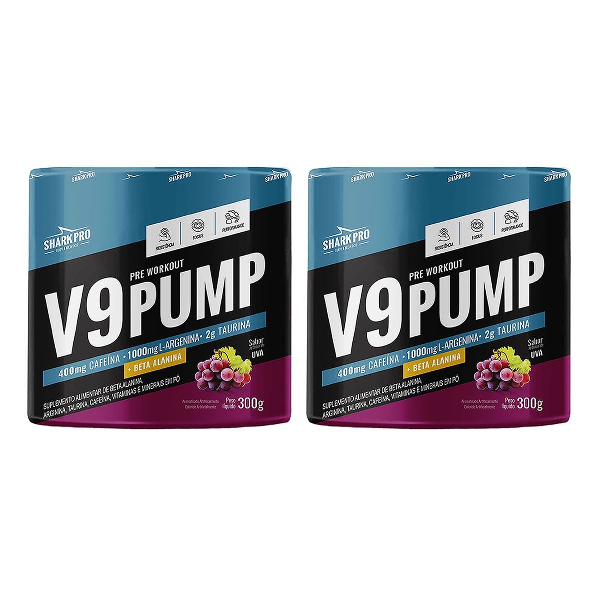 Kit 2X V9-Pump Pre Workout - 300g Uva - Shark Pro