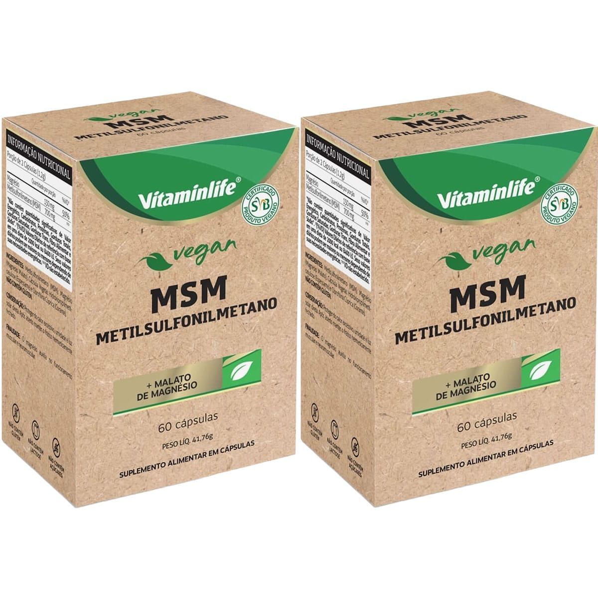 Kit 2X Vegan MSM + Malato de Magn�sio - 60 C�psulas - VitaminLife