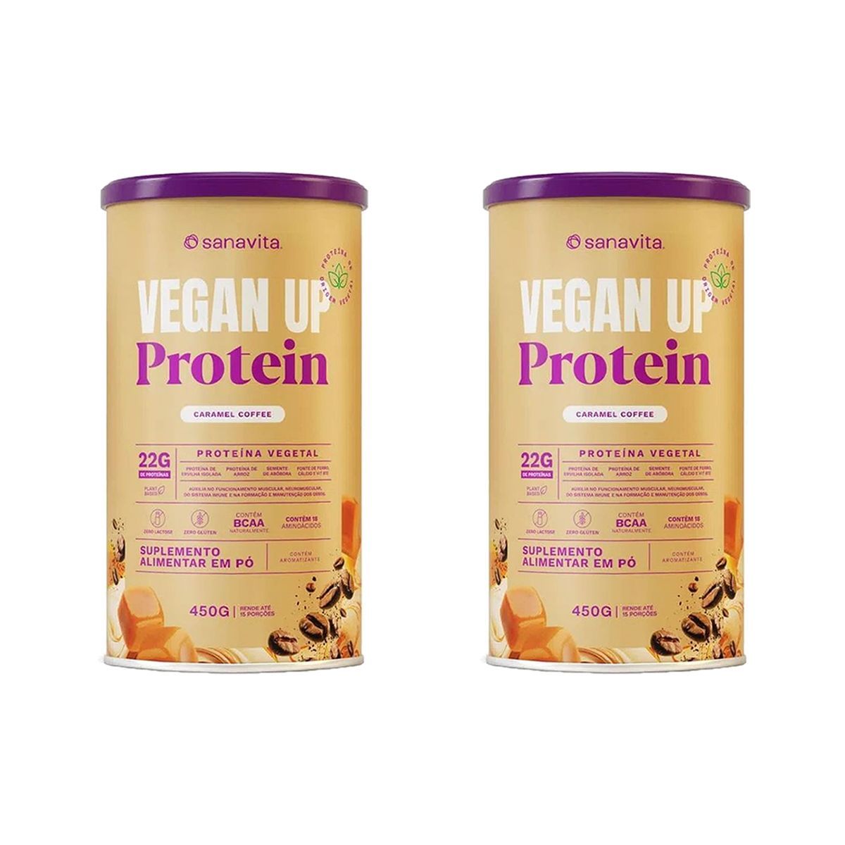 Kit 2X Vegan UP Protein - 450g Caramel Coffee - Sanavita