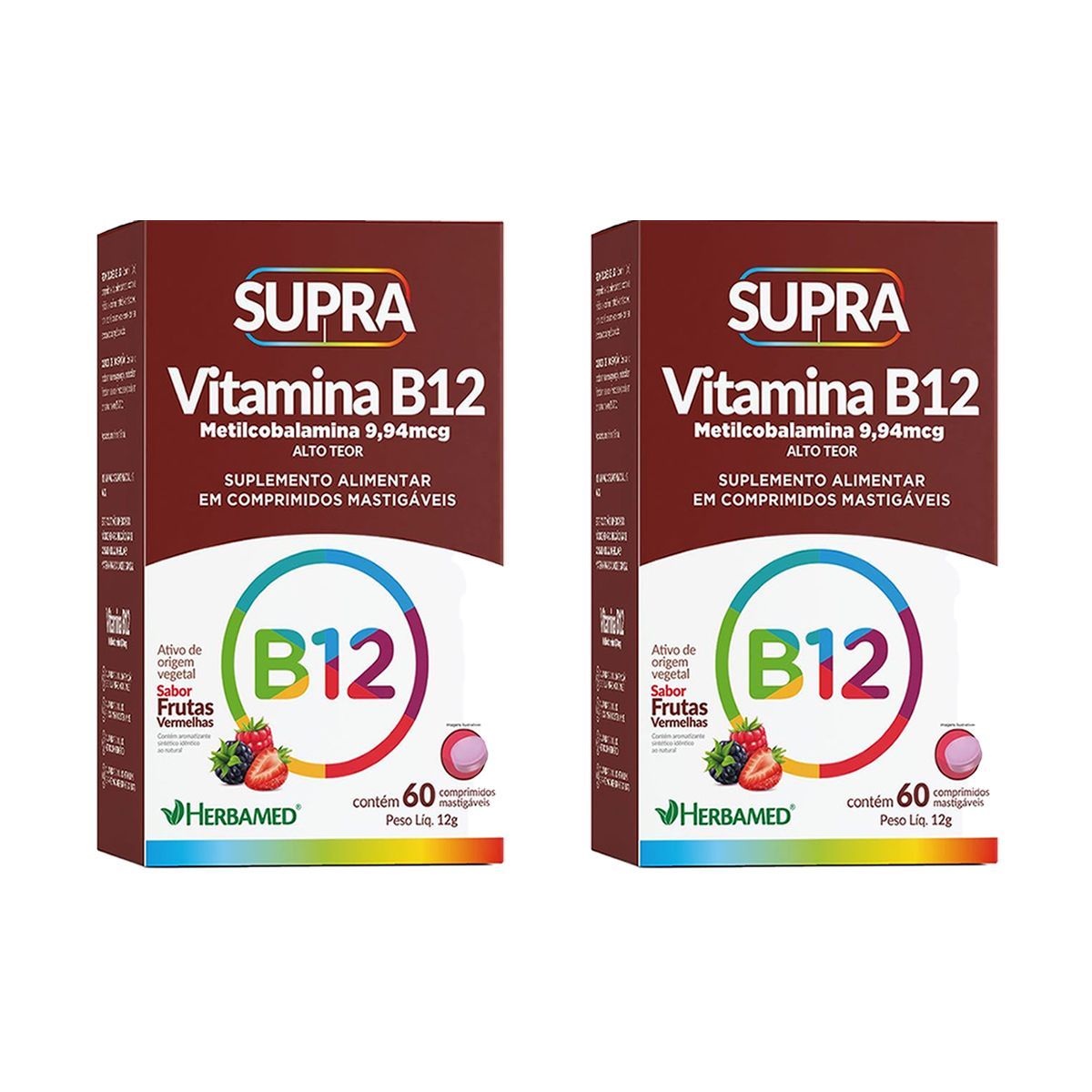 Kit 2X Vitamina B12 Metilcobalamina - 60 Comprimidos Frutas Vermelhas - Herbamed