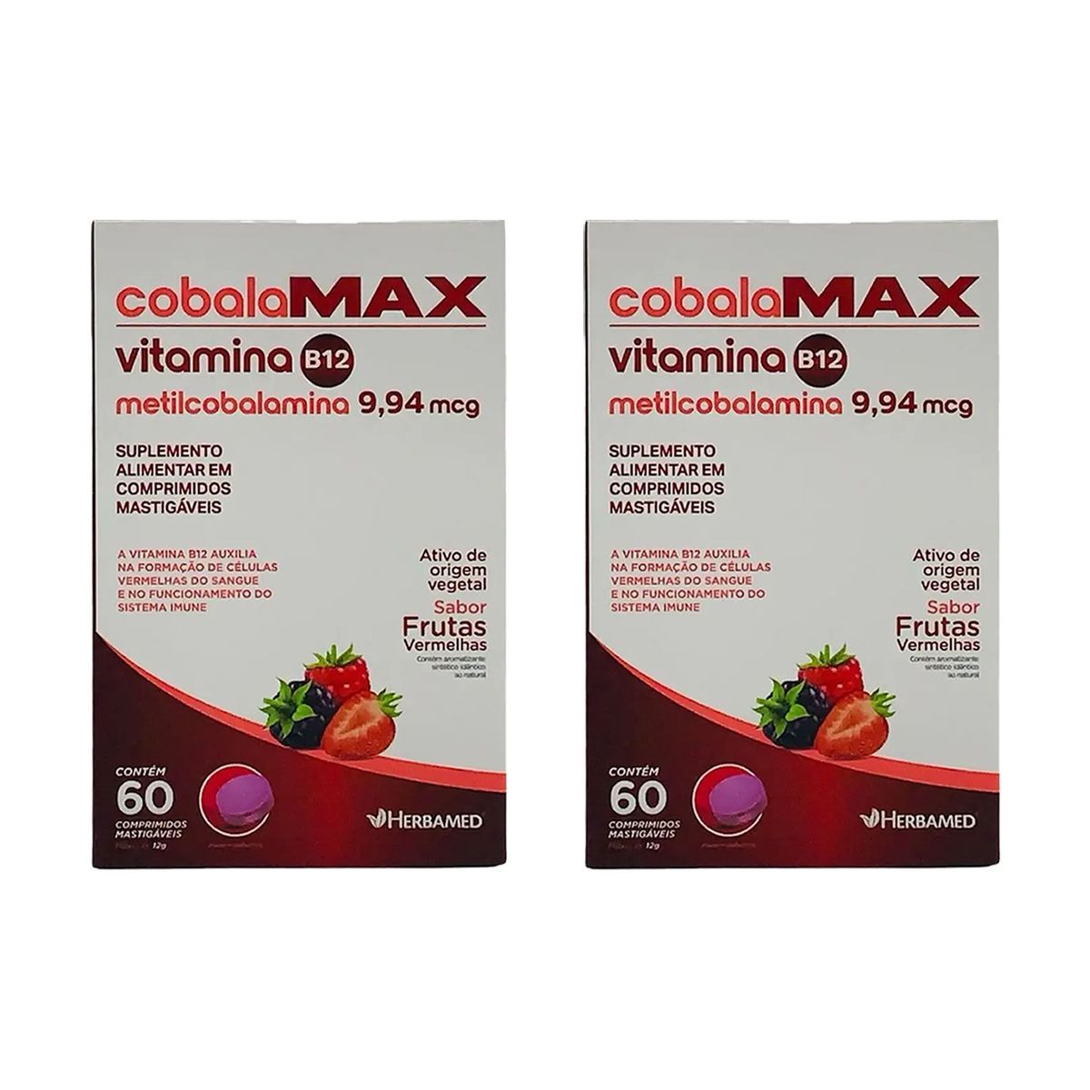 Kit 2X Vitamina B12 Metilcobalamina - 60 Comprimidos Frutas Vermelhas - Herbamed