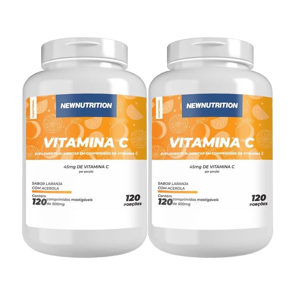 Kit 2X Vitamina C 45mg  - 120 Comprimidos Mastig�veis Laranja com Acerola - NewNutrition