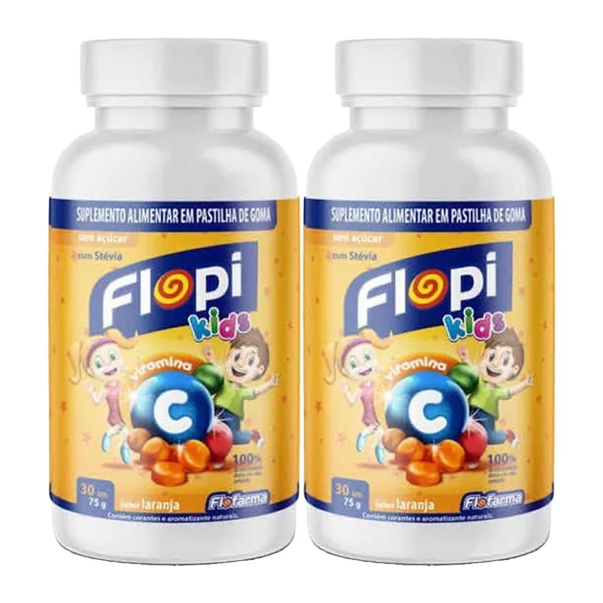 Kit 2X Vitamina C Flopi Kids - 30 Gelatinas Laranja - Flofarma