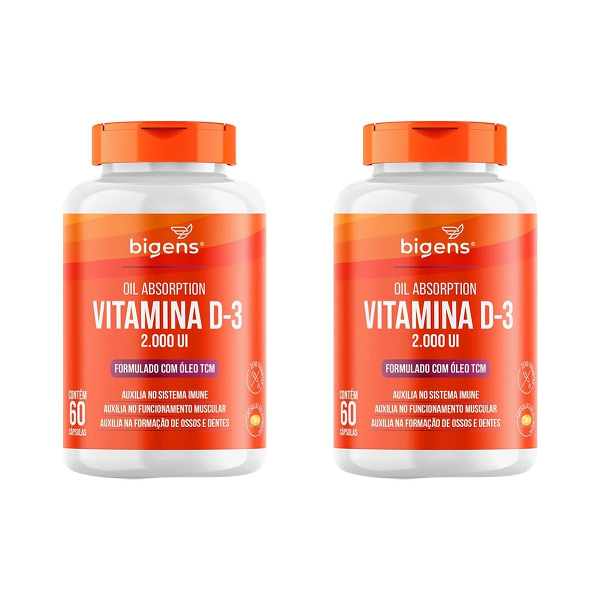 Kit 2X Vitamina D3 2000ui Com TCM - 60 C�psulas - Bigens