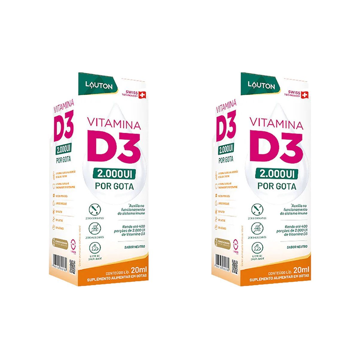 Kit 2X Vitamina D3 - 20ml Gota Neutro - Lauton Nutrition