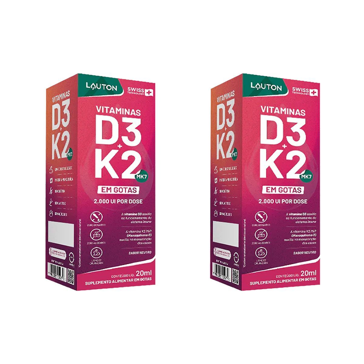 Kit 2X Vitamina D3 K2 - 20ml Sabor Neutro - Lauton Nutrition