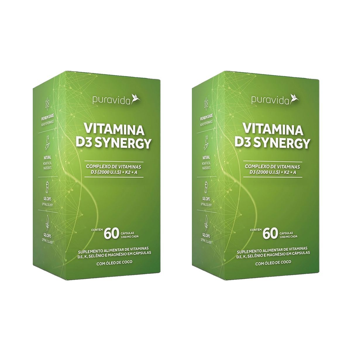 Kit 2X Vitamina D3 Synergy - 60 C�psulas - Puravida