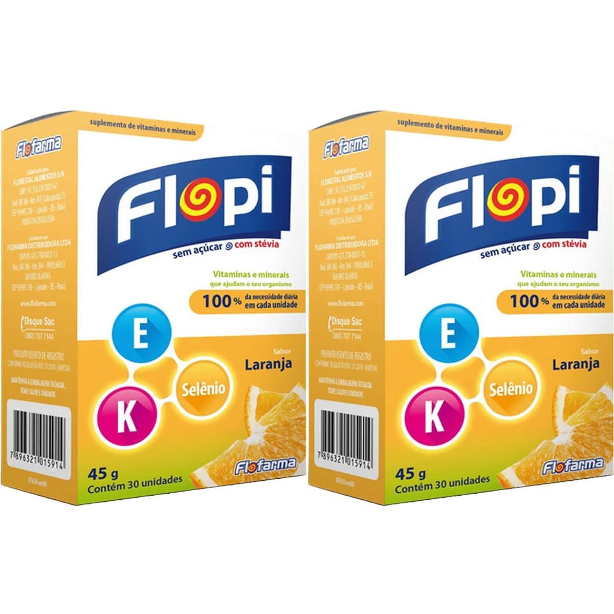 Kit 2X Vitamina E+K+Sel�nio Flopi - 30 Unidades Laranja - Flofarma
