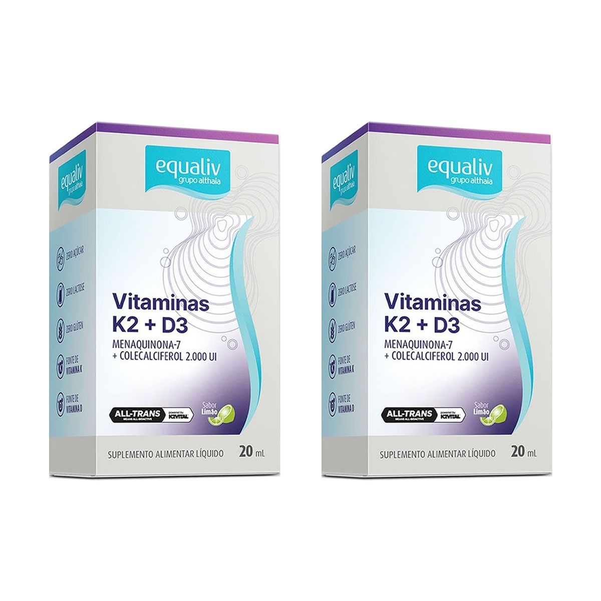 Kit 2X Vitamina K2 + D3 Gotas - 20ml Lim�o - Equaliv