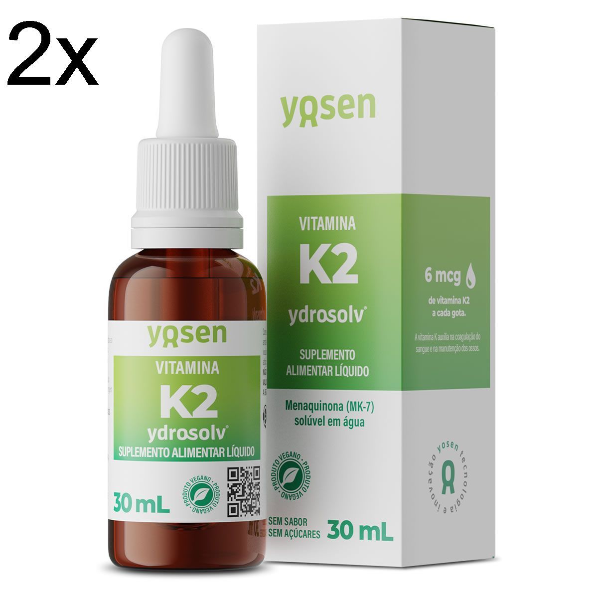 Kit 2X Vitamina K2 Ydrosolv - 30ml Gotas Sem Sabor - Yosen