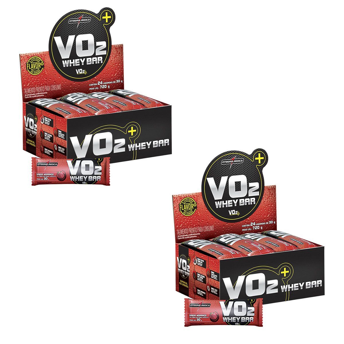 Kit 2X VO2 PROTEIN BAR - 24 Unidades 30g Morango - IntegralM�dica