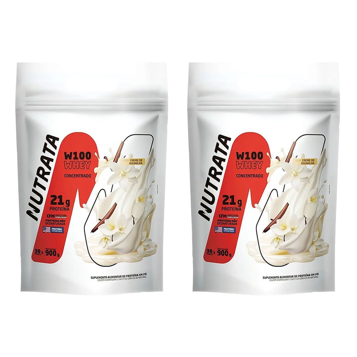 Kit 2X W100 Whey Concentrado - 900g Refil Baunilha - Nutrata