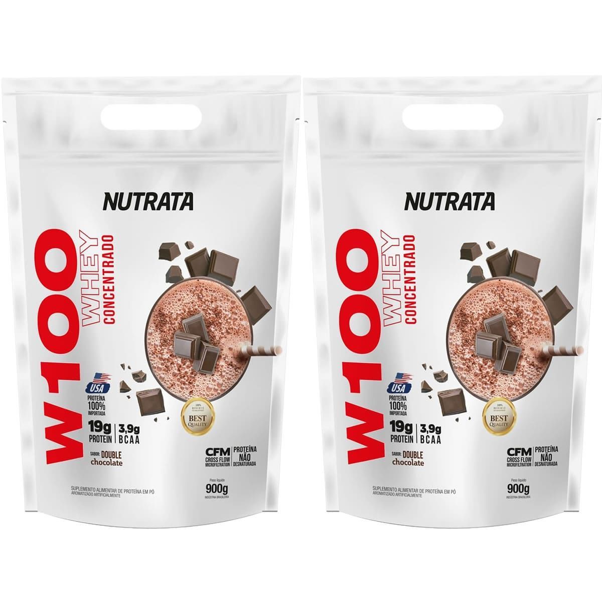 Kit 2X W100 Whey Concentrado - 900g Refil Double Chocolate - Nutrata