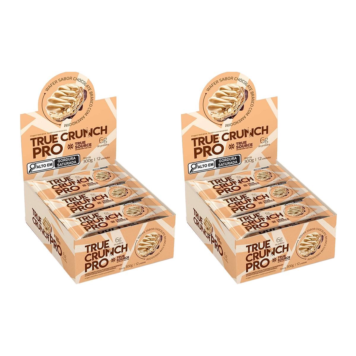 Kit 2X Wafer True Crunch Pro - Caixa com 12 Unidades de 25g Chocolate Branco Com Amendoim - True Source
