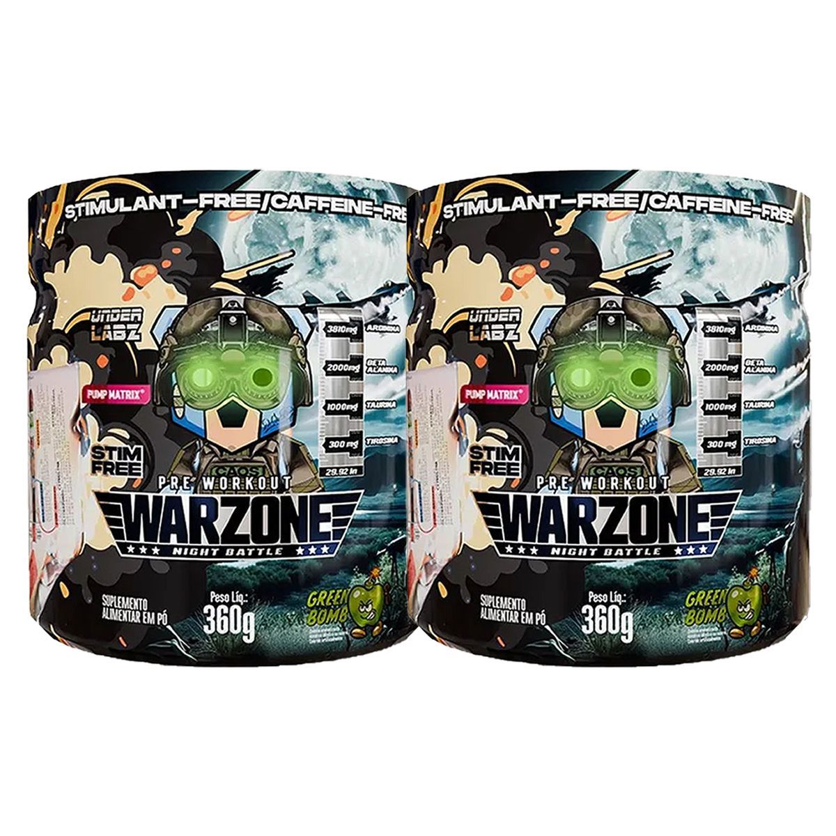 Kit 2X Warzone Night Battle Pr�-Treino - 360g Green Bomb - Under Labz
