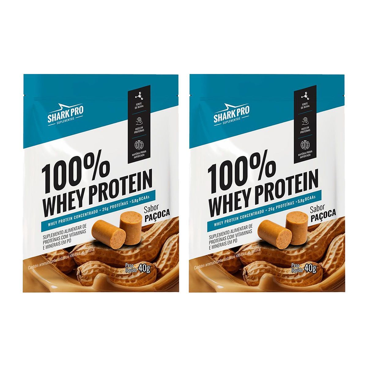 Kit 2X Whey 100% - 1 Sach� 40g Pa�oca - Shark Pro