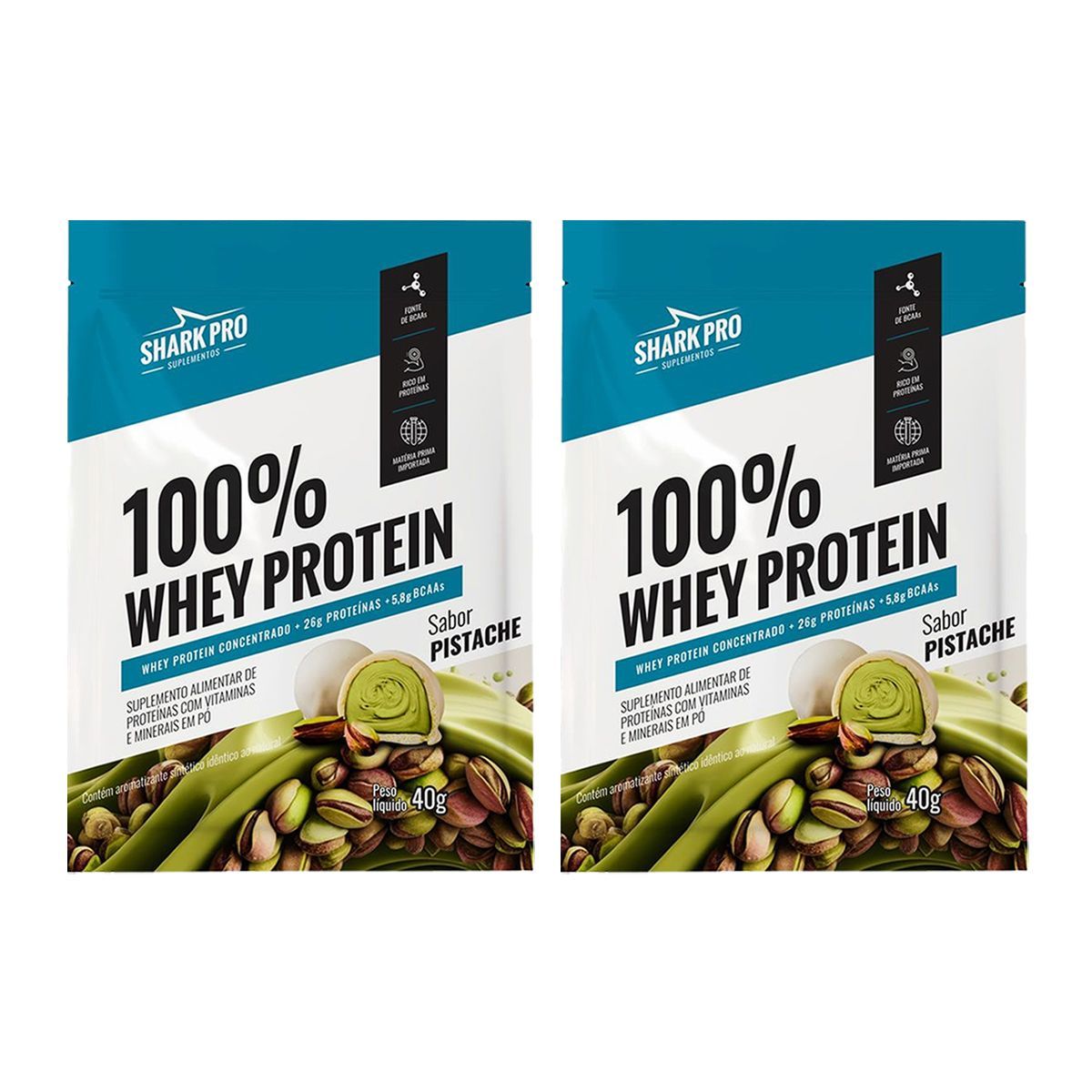 Kit 2X Whey 100% - 1 Sach� 40g Pistache - Shark Pro
