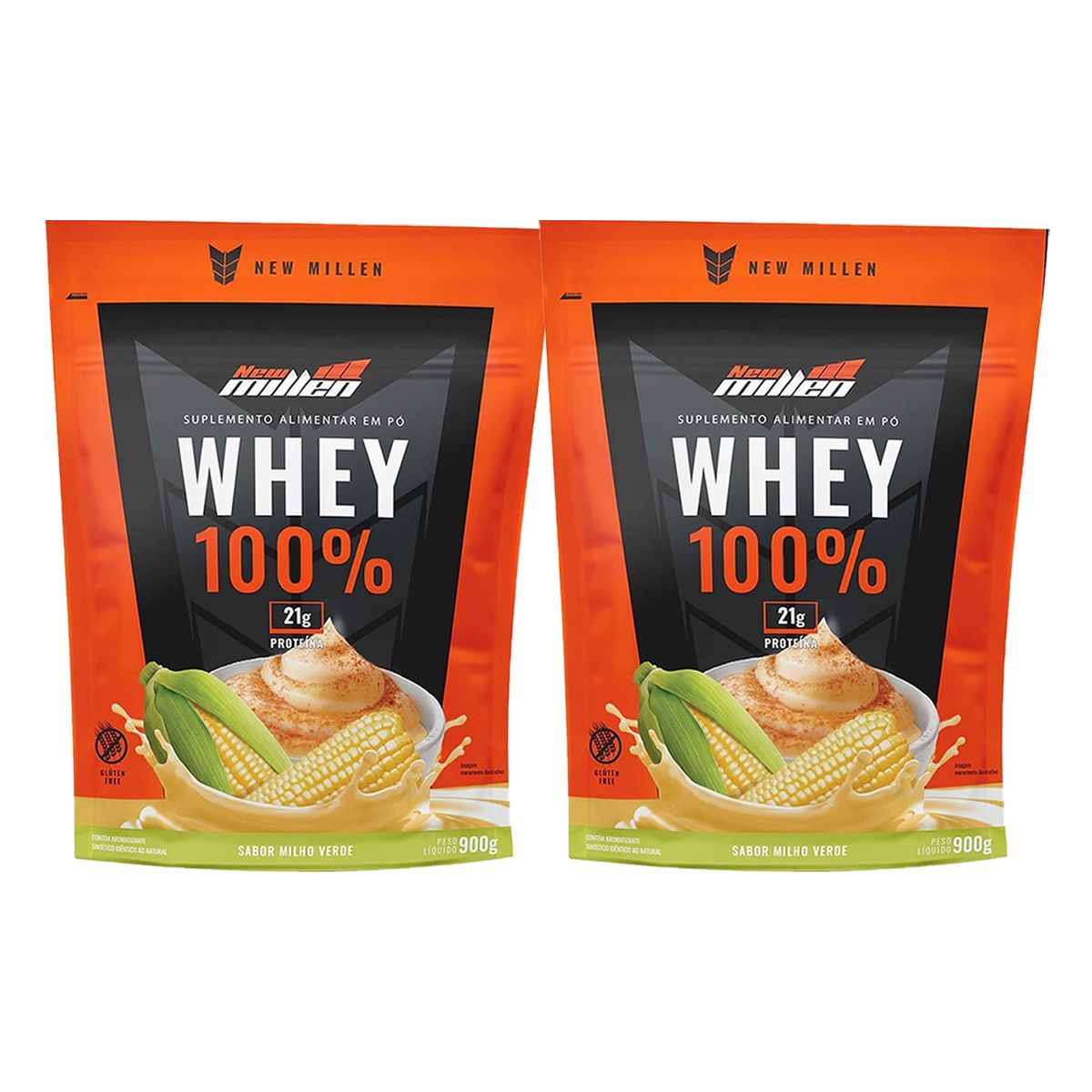 Kit 2X Whey 100% - 900g Refil Milho Verde - New Millen
