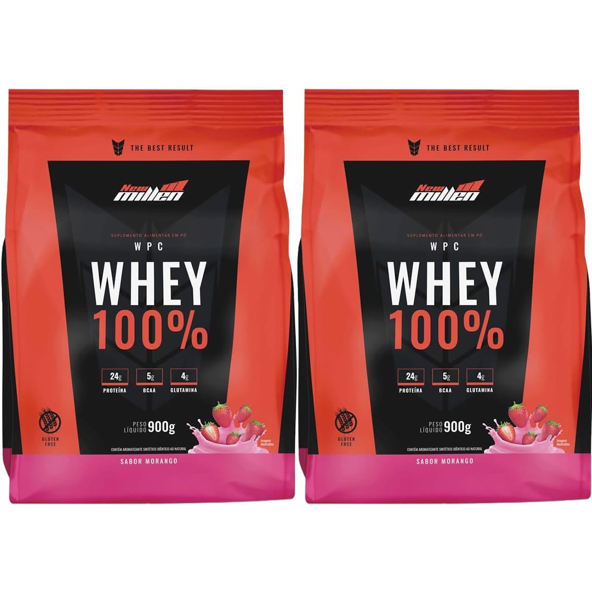 Kit 2X Whey 100% - 900g Refil Morango - New Millen