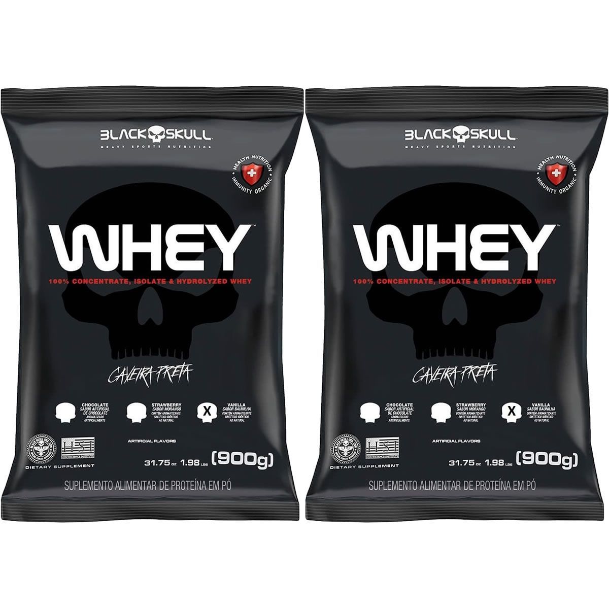 Kit 2X Whey 100% Concentrate - 900g Refil Baunilha  - Black Skull