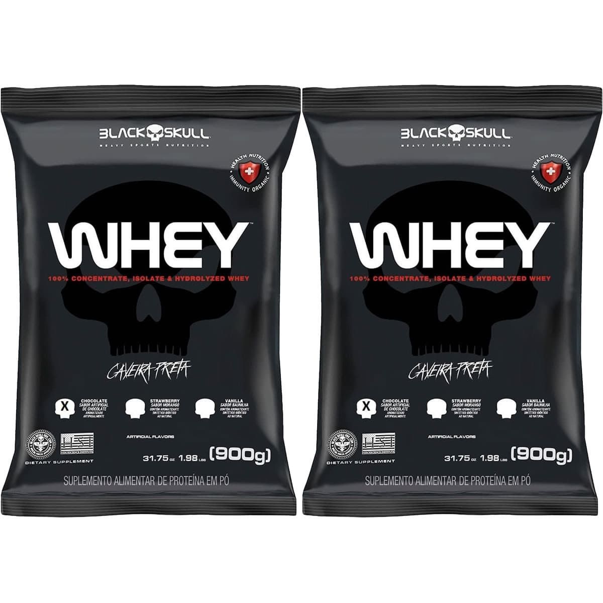 Kit 2X Whey 100% Concentrate - 900g Refil Chocolate - Black Skull
