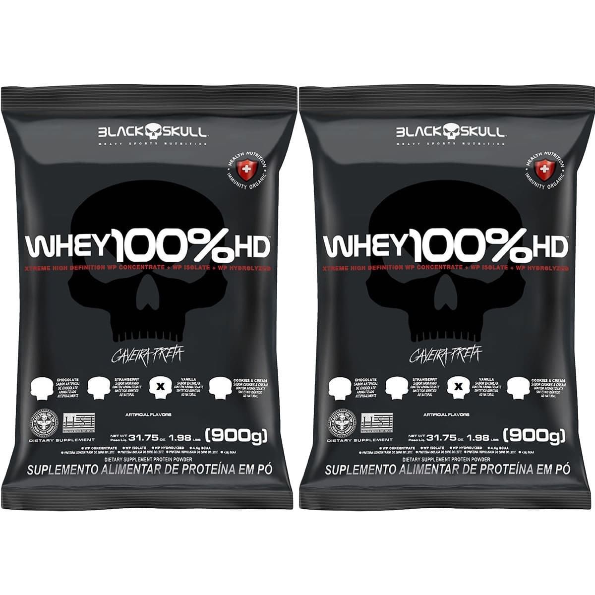 Kit 2X Whey 100% HD - 900g Refil Baunilha - Black Skull
