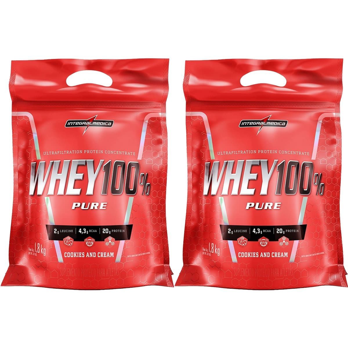Kit 2X Whey 100% Pure - 1800g Refil Cookies and Cream - IntegralM�dica