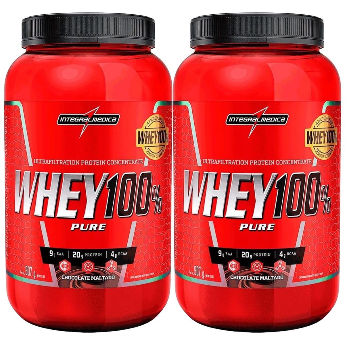 Kit 2X Whey 100% Pure - 907g Chocolate Maltado - IntegralM�dica