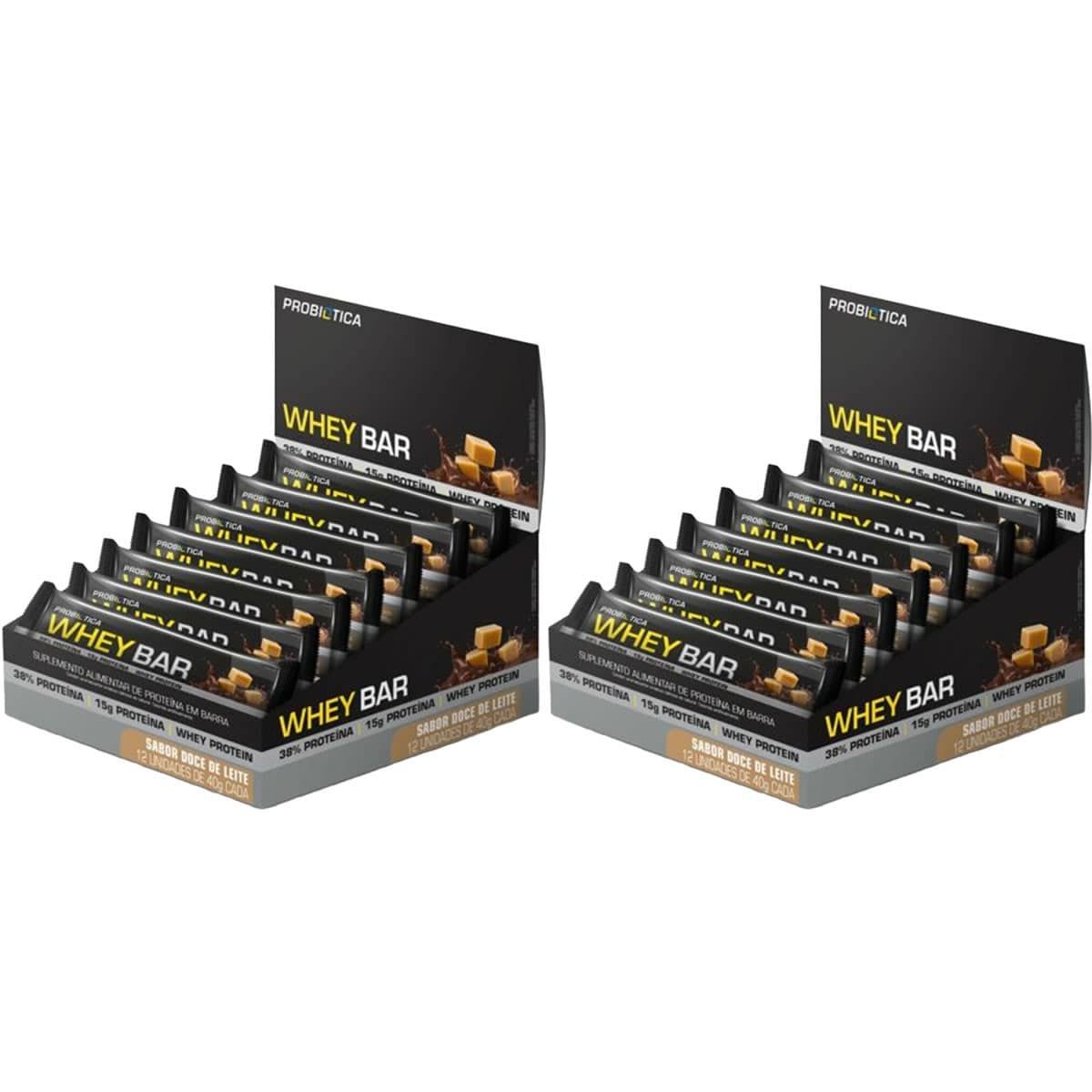 Kit 2X Whey Bar - 12 Unidades 40g Doce de Leite - Probi�tica