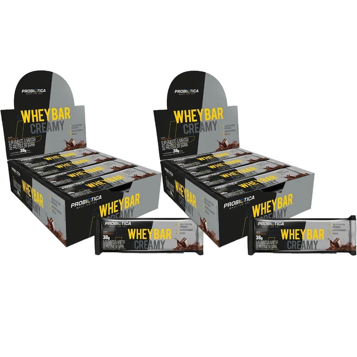 Kit 2X Whey Bar Creamy - 12 unidades 38g Chocolate - Probi�tica